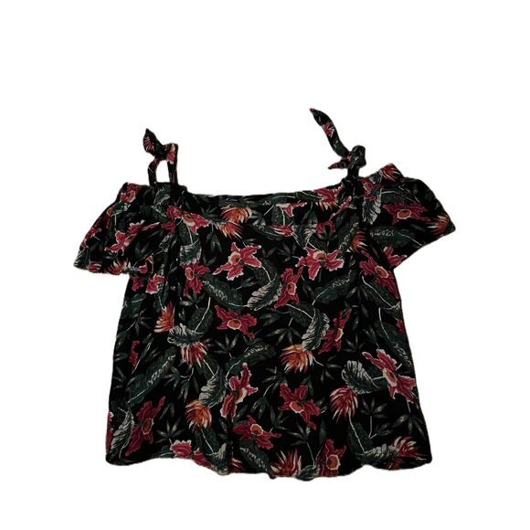 Tops - Womens Multicolor Floral Tie Straps Ruffle Details Off-Shoulder Top Size Large